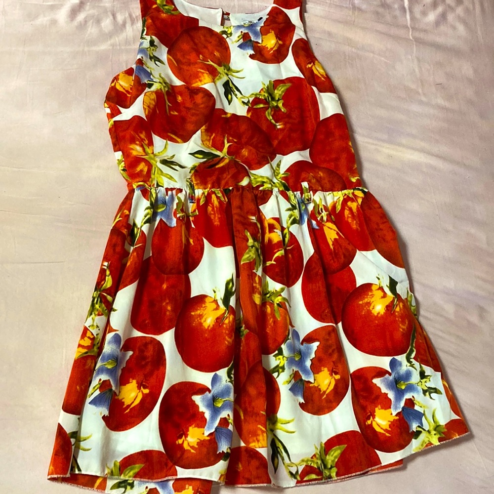 Parisian Works White Dress with Red Orange Fruit Print